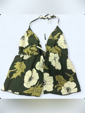 Luz Floral Halter Crop Top | Open Back Tie Neck Babydoll Cami Size M